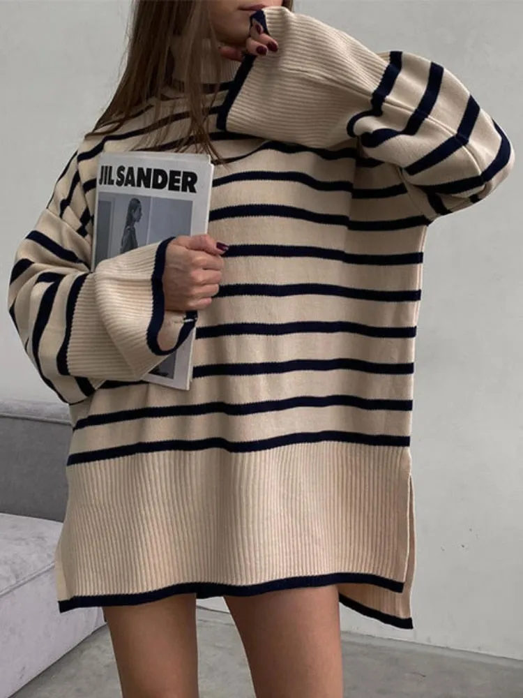 Long Sleeve Striped Knitted Oversized Sweater