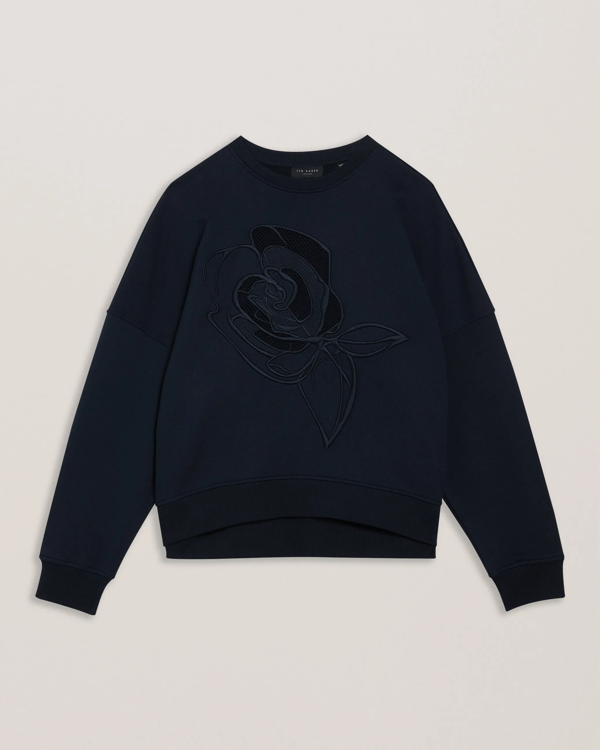 Lotiss Embroidered Burnout Graphic Sweatshirt Navy