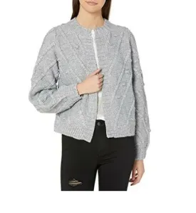 Lucky Brand Women's Bobble & Cable Knit Cardigan Grey  Size Medium