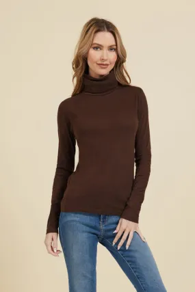 Majestic Cotton/Cashmere Long Sleeve Turtleneck in Coffee