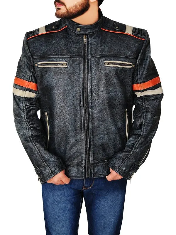 Men Distressed Black Cafe Racer Jacket