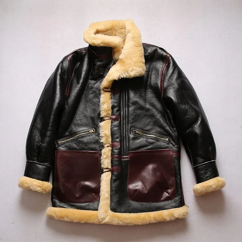 Men's B3 Shearling Bomber Military Fur Jacket B7 Sheepskin Coat