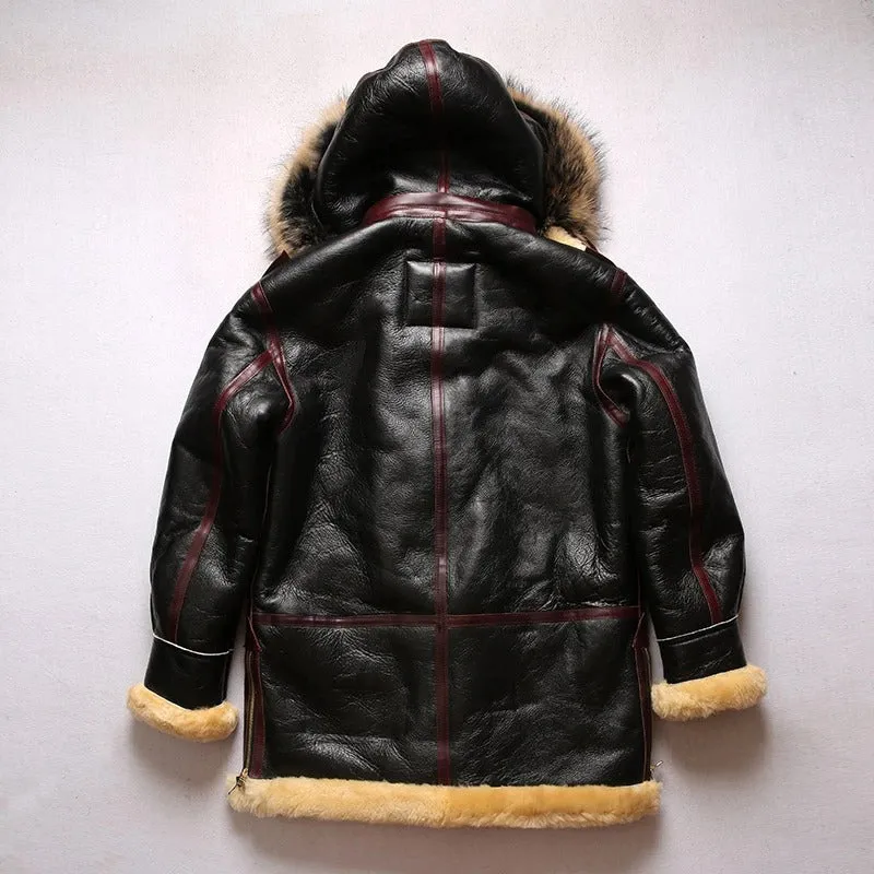 Men's B3 Shearling Bomber Military Fur Jacket B7 Sheepskin Coat