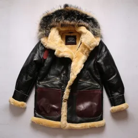 Men's B3 Shearling Bomber Military Fur Jacket B7 Sheepskin Coat