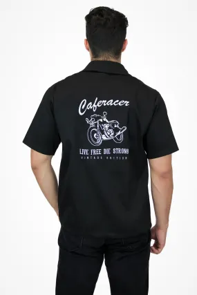 Men's Black Caferacer Vintage Edition Embroidered Short-Sleeve Top #METCR