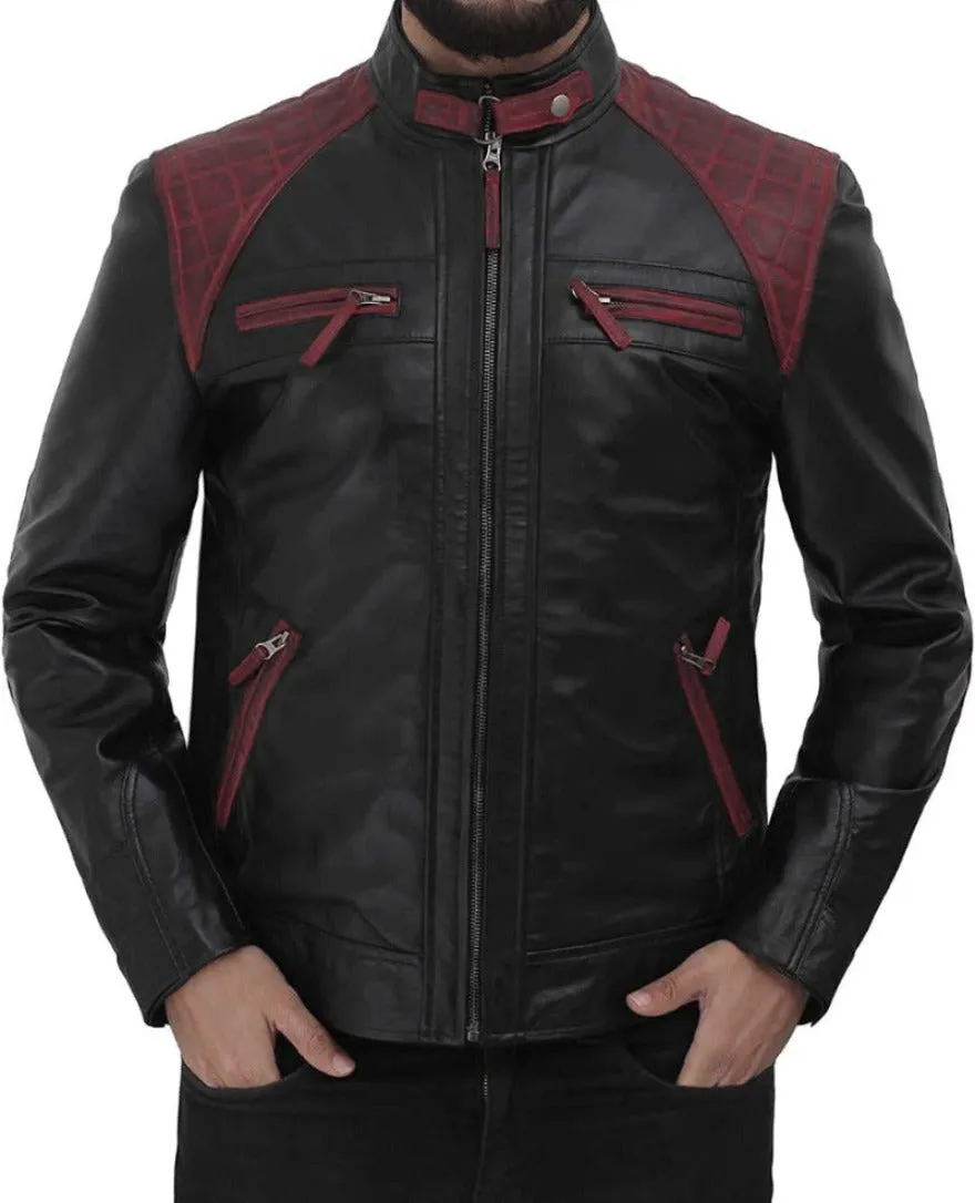 Mens Black Leather Cafe Racer Jacket