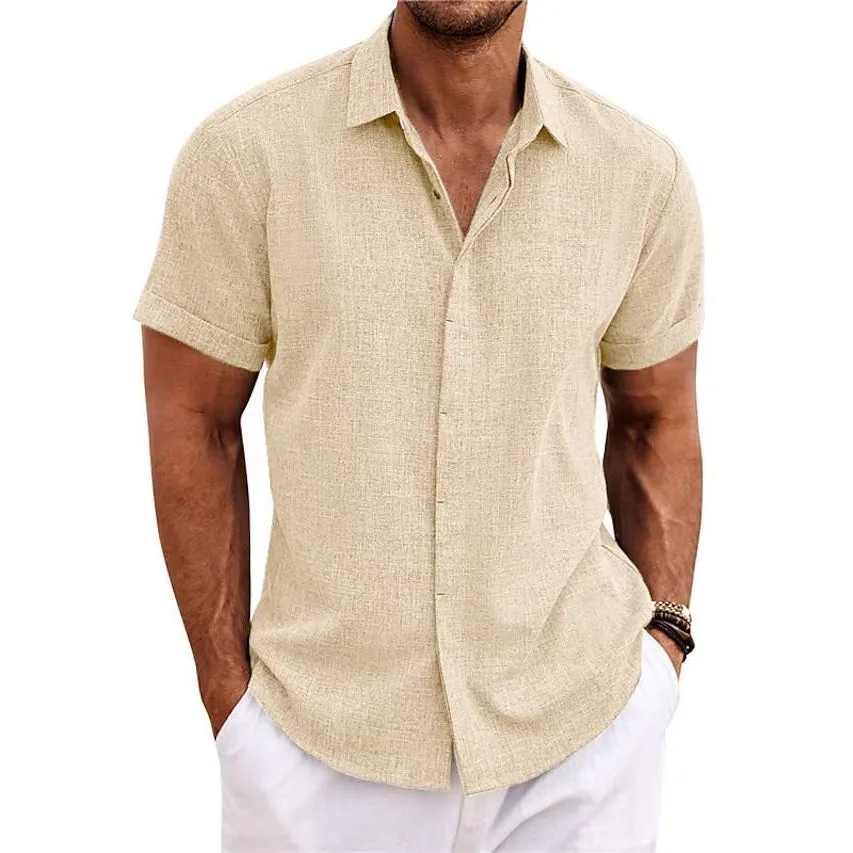 Men's Casual Cotton Linen Short Sleeve Shirt