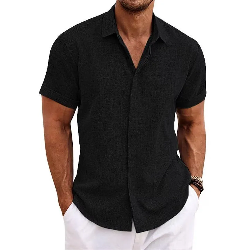 Men's Casual Cotton Linen Short Sleeve Shirt