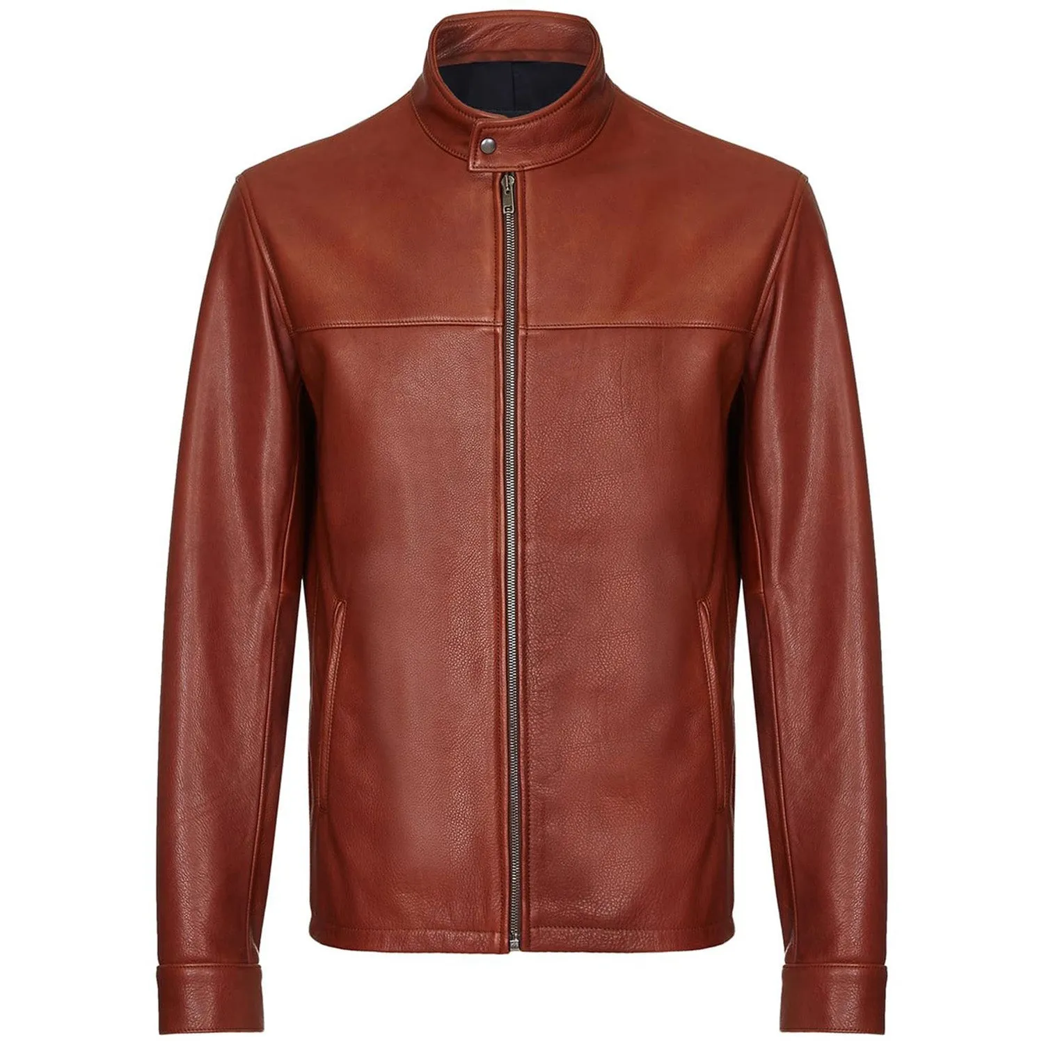 Men's Dark Brown Plain Biker Cafe Racer Jacket