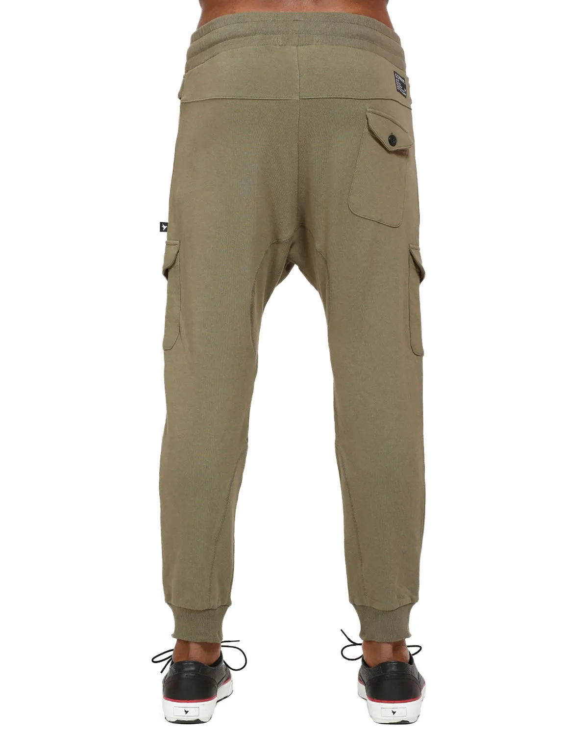 Men's Drop Crotch Cargo Pockets Sweatpants in Olive