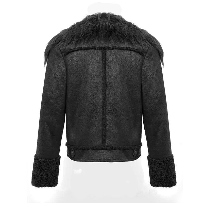 Men's Fur Turn-down Collar Belts Rivets Winter Jackets