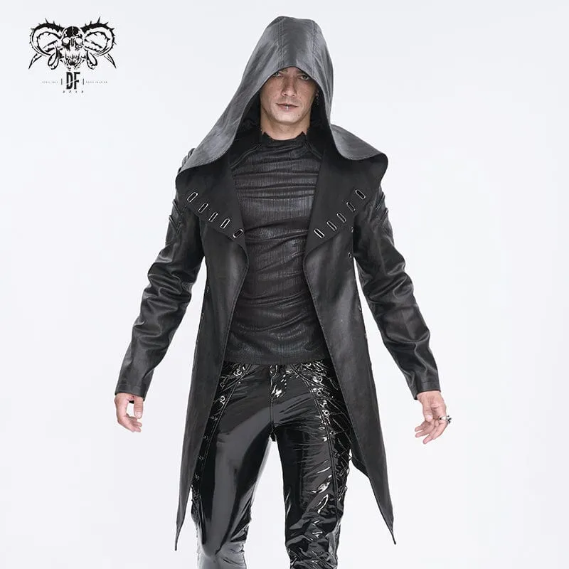 Men's Gothic Irregular Eyelet Jacket with Hood