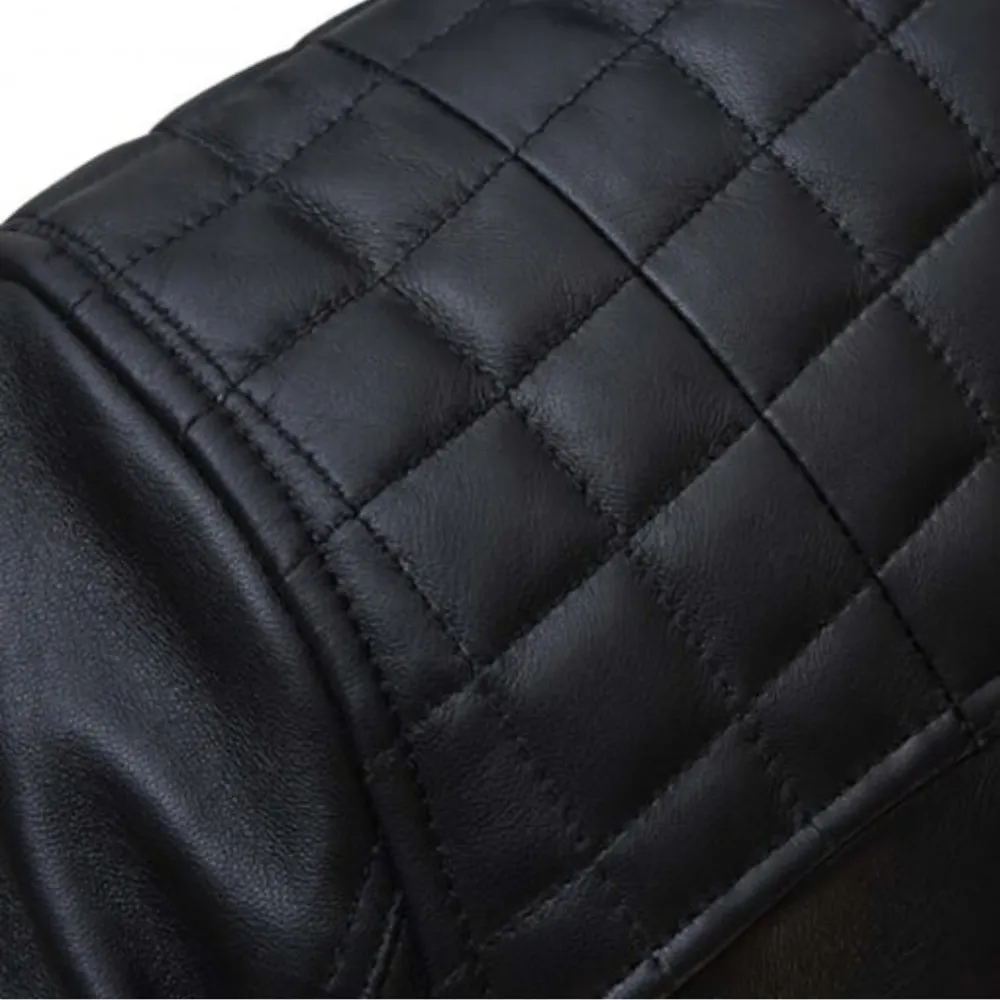 Men’s Hooded Leather Quilted Racer Jacket