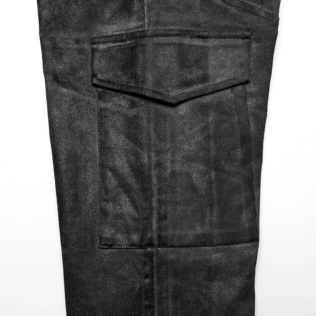 Men's Punk Gothic Big-pocket Strappy Black Grey Pants