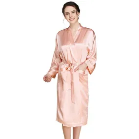 Mid Length V Neck Long Sleeves Silk Robe for Women