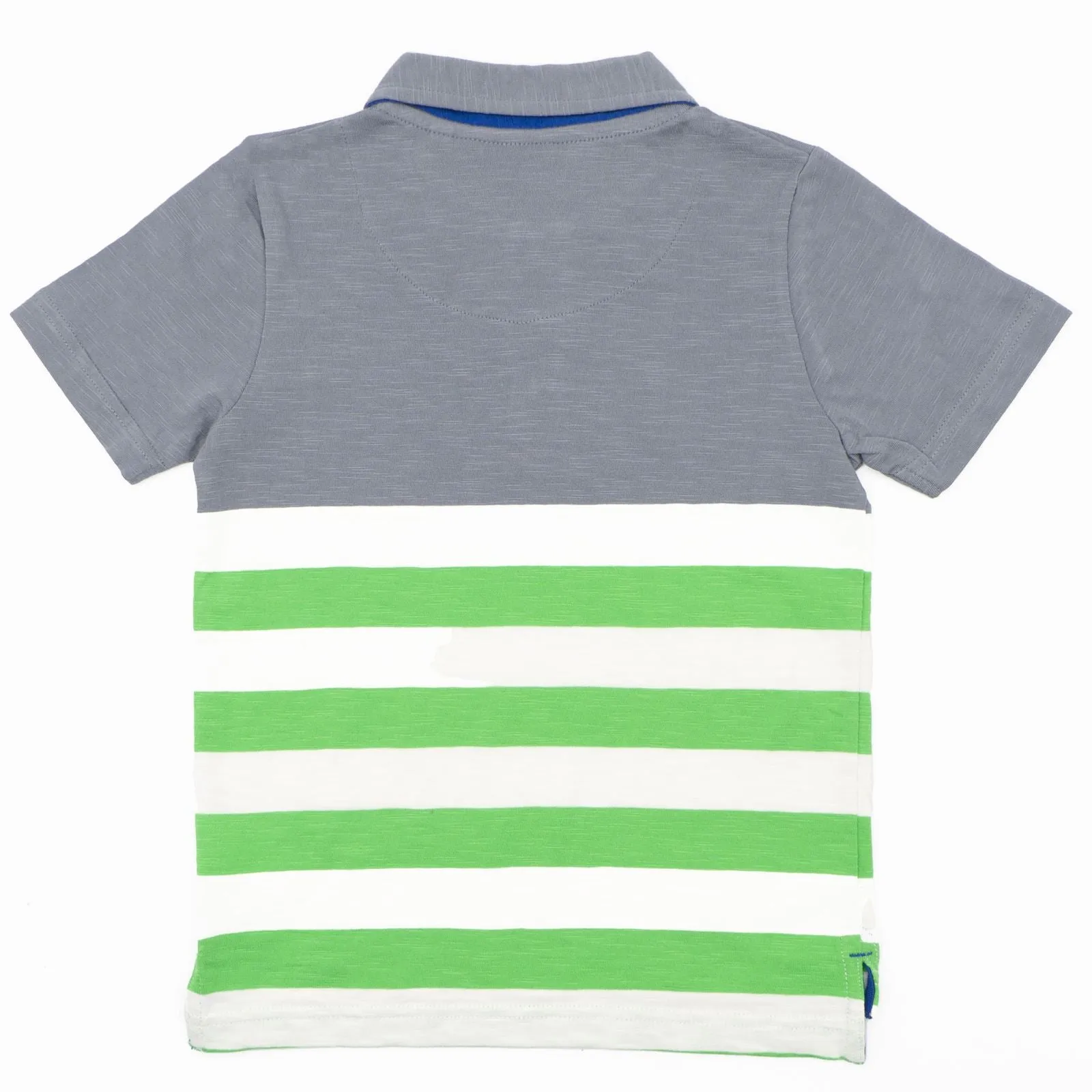 Mini Boden Boys Grey Green Stripe Short Sleeve Polo Shirt