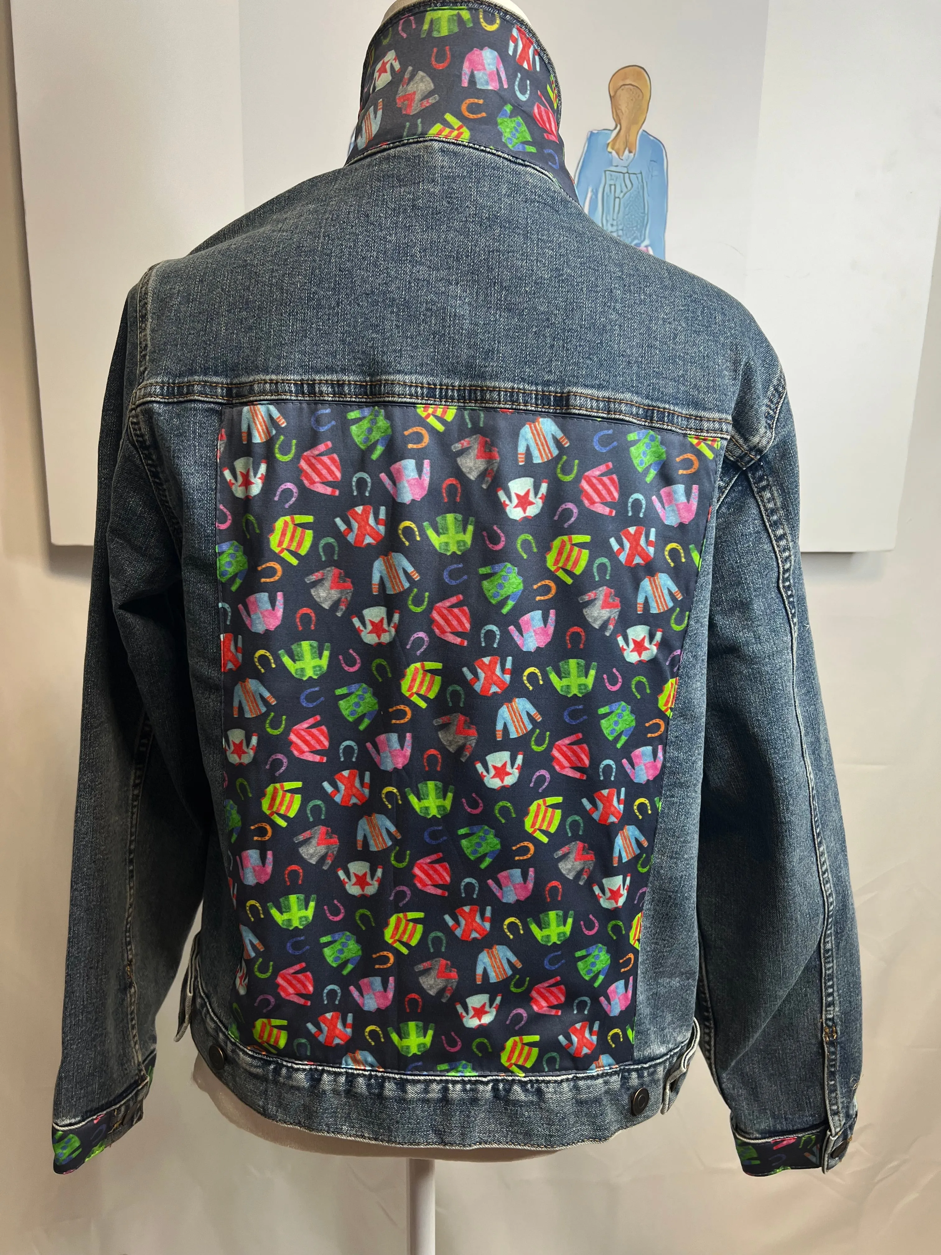 Navy Jockey Silks on Denim Jacket