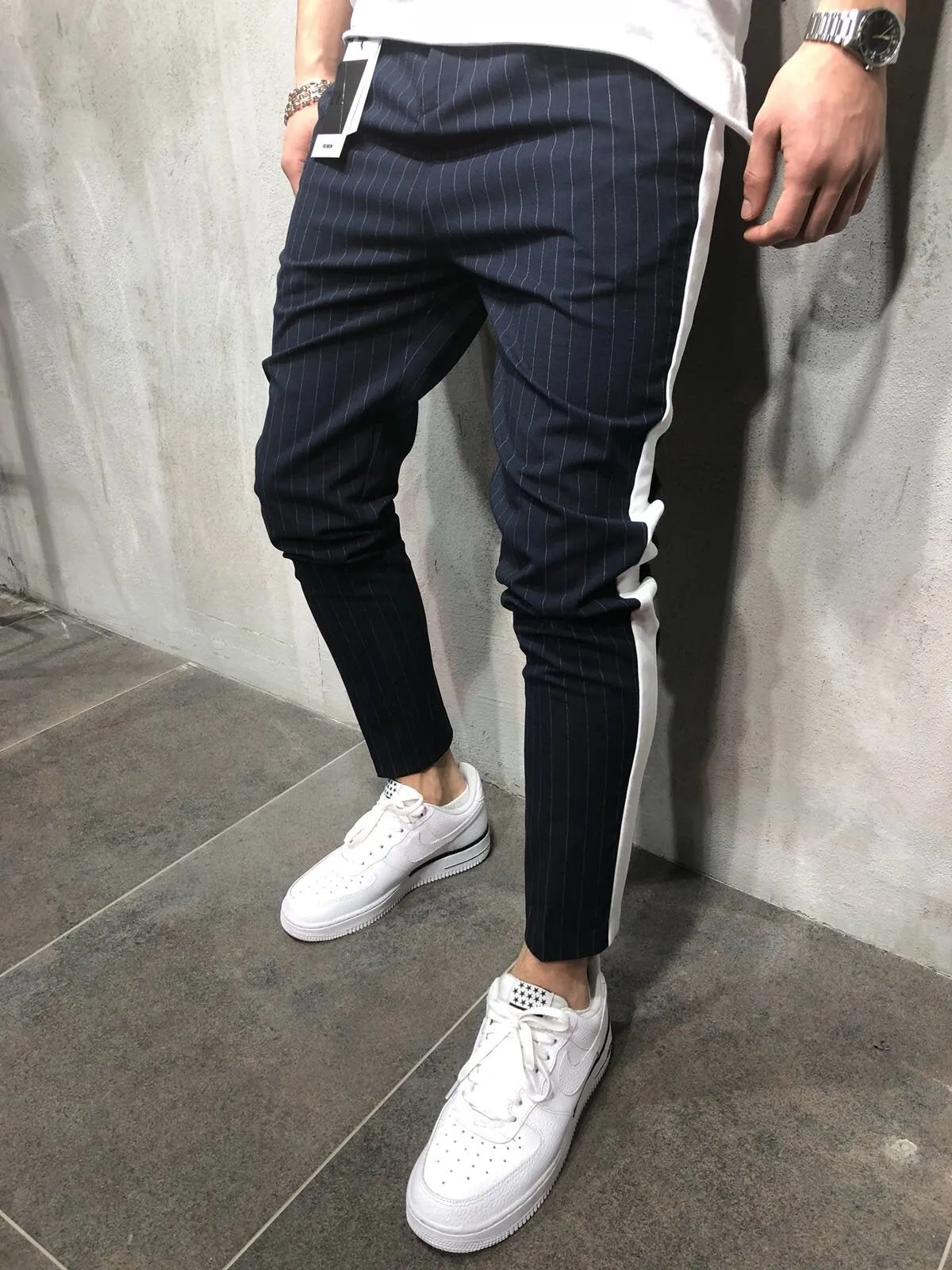 Navy Side Striped Casual Jogger Pant A112 Streetwear Jogger Pants