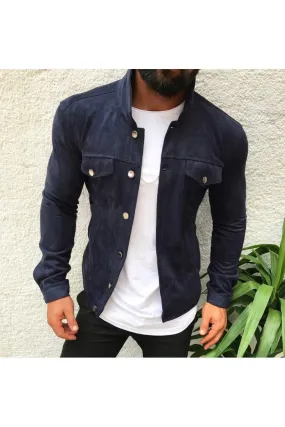 Navy Suede Skinny Jacket V12 Streetwear Suede Jacket