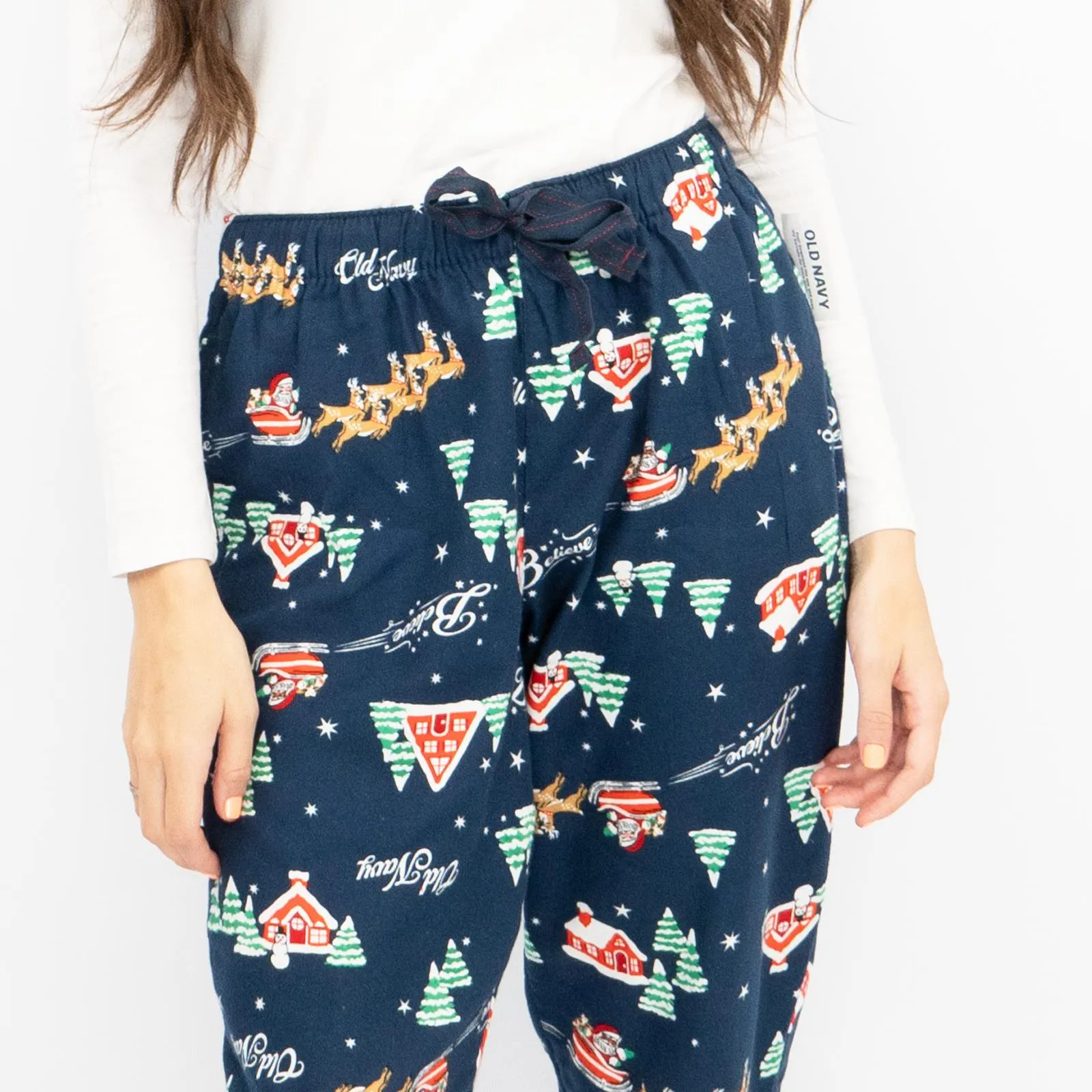 Old Navy Gap Womens Blue Santa Sleigh Christmas Jogger Style Pyjama Bottoms Elasticated Waist Trousers