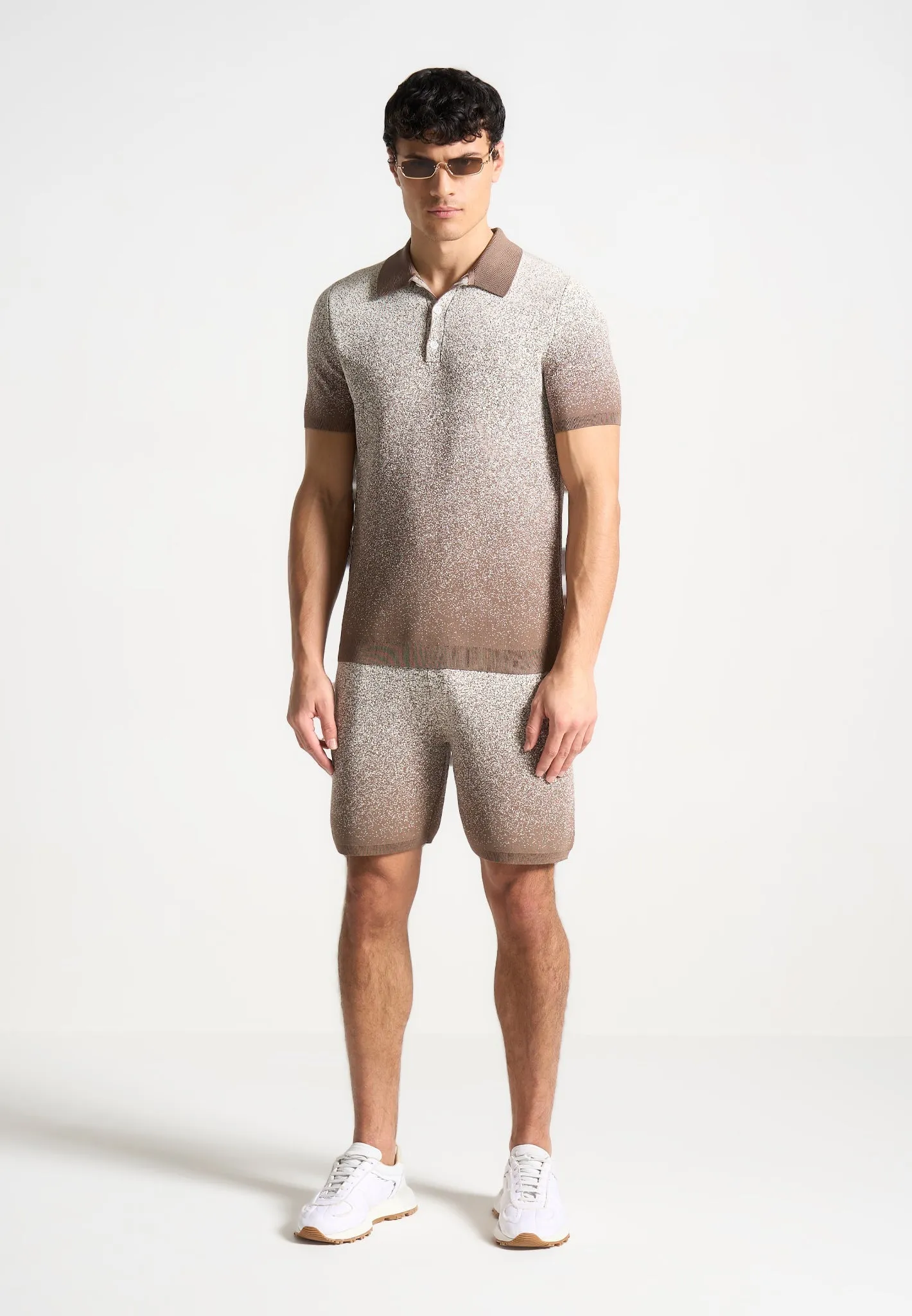 Ombré Knit Shorts - Taupe/White