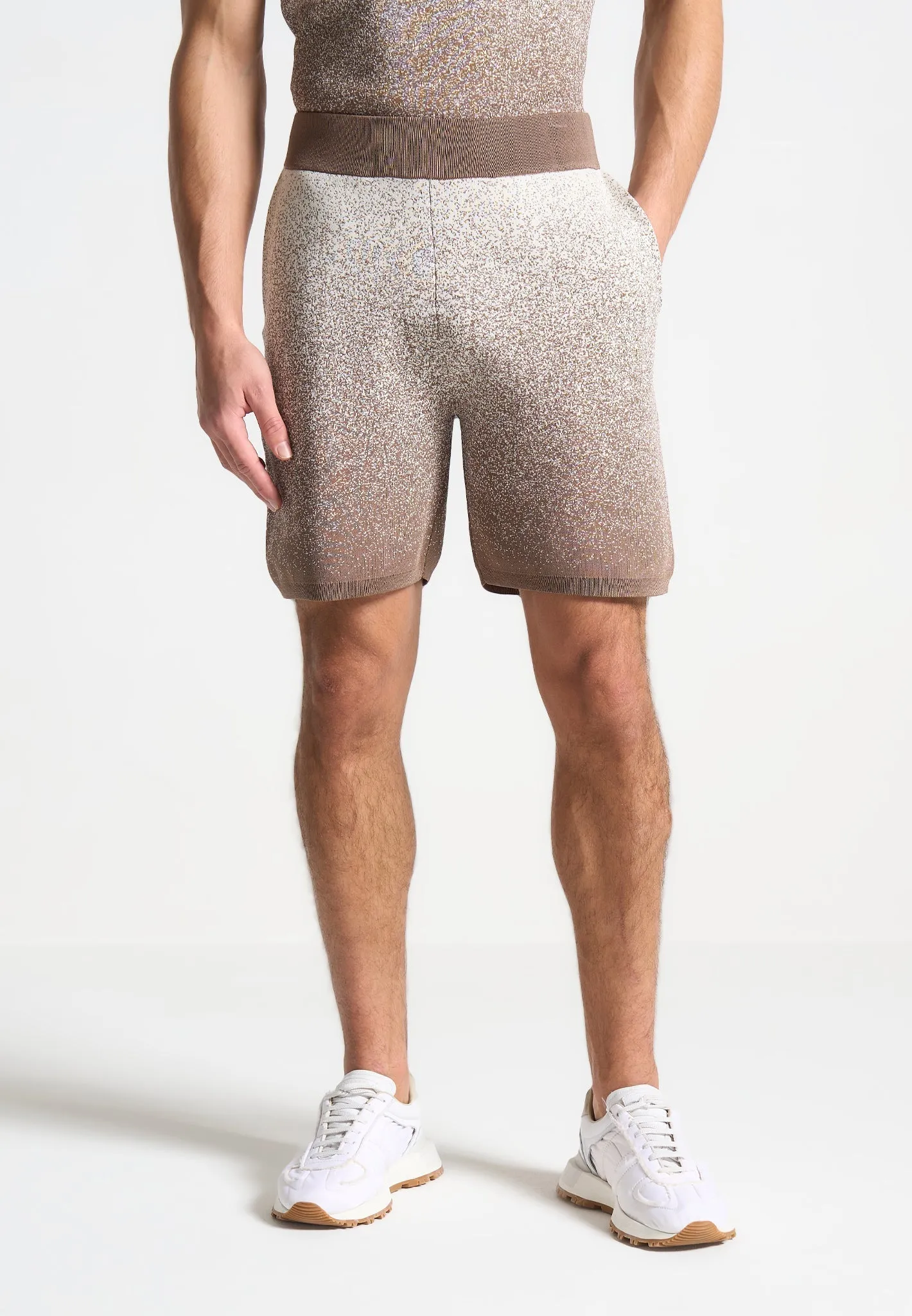 Ombré Knit Shorts - Taupe/White