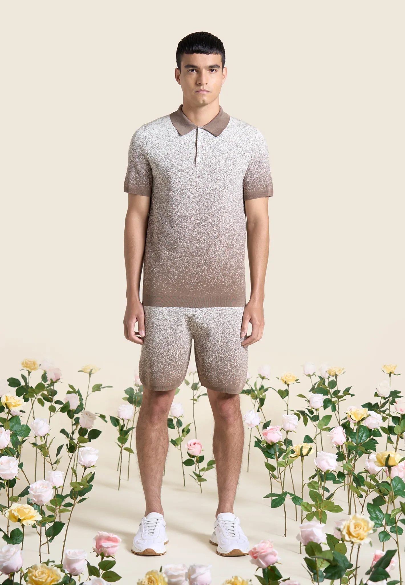 Ombré Knit Shorts - Taupe/White