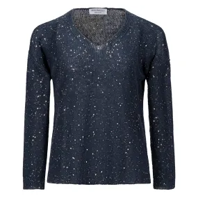 Oscuro Sequins Cotton V-Neck Sweater