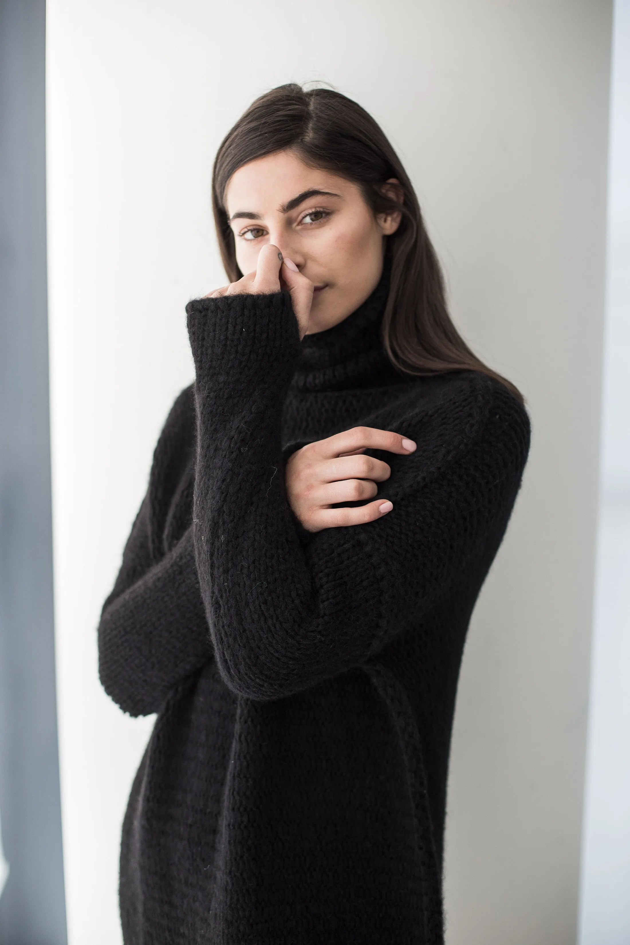 Oversized alpaca chunky knit sweater dress