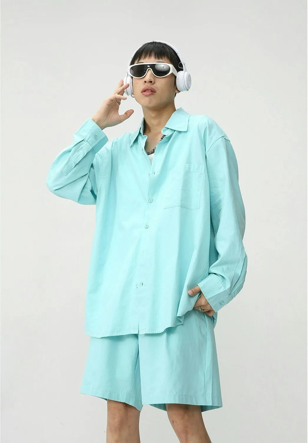 Oversized Pocketed Shirt & Shorts Co-ord Set