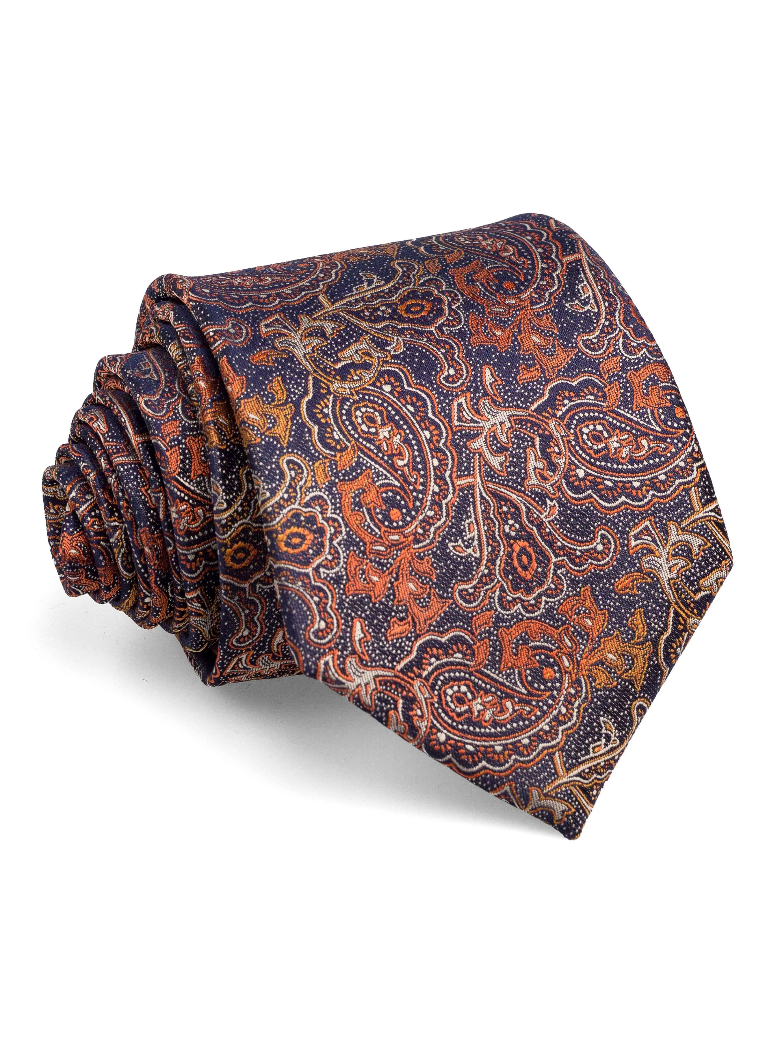 Paisley Tie - Orange Navy