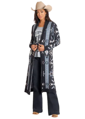 Panhandles Slim® Women's Open Front Aztec Print Cardigan Sweater Duster