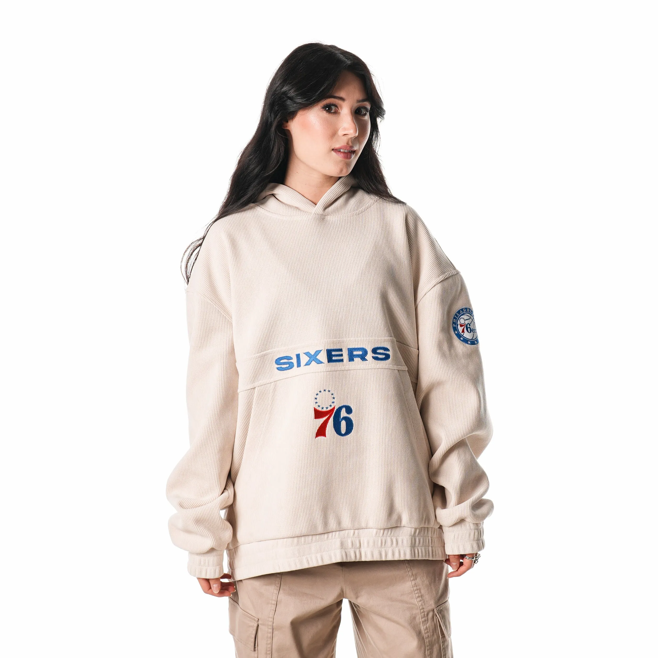 PHILADELPHIA 76ERS UNISEX CORDUROY HOODIE - CREAM