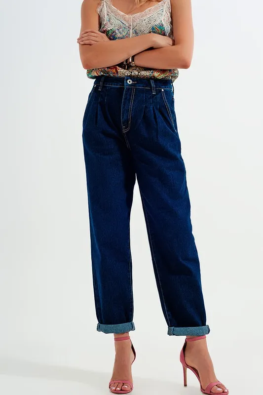 Pleat Front Relaxed Jeans