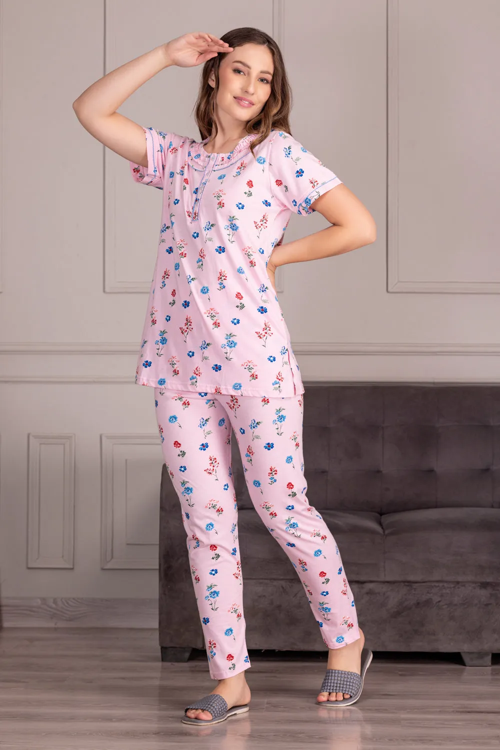 Pure Cotton Floral Night suit