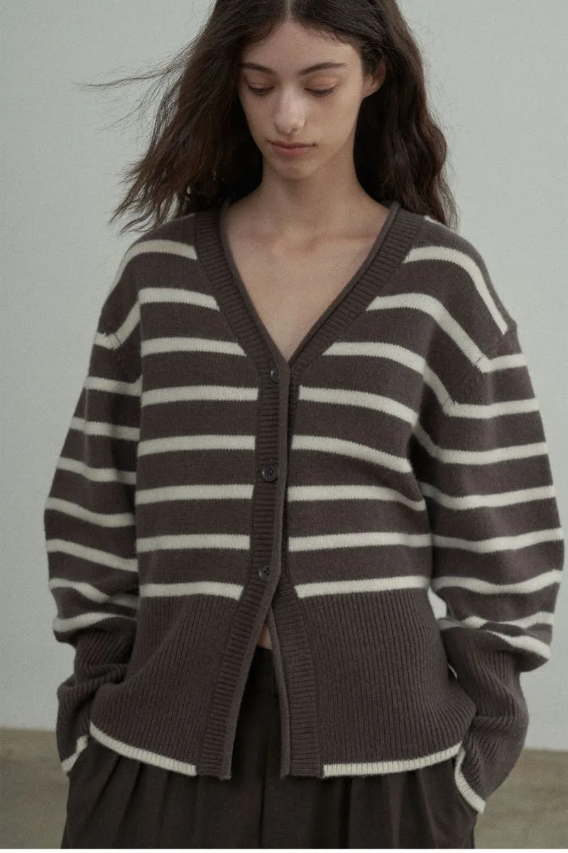 Pure wool striped knitted cardigan | 2 color