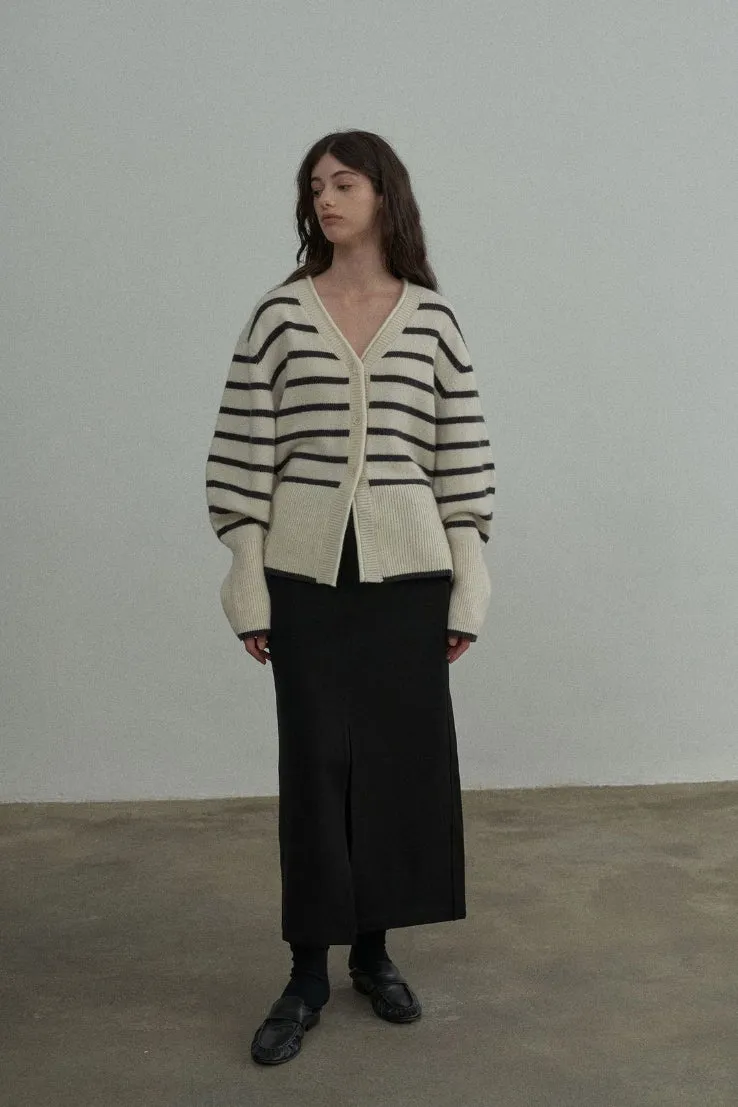 Pure wool striped knitted cardigan | 2 color