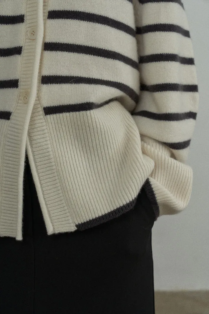 Pure wool striped knitted cardigan | 2 color