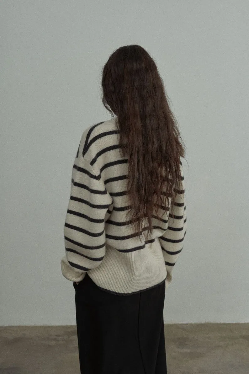 Pure wool striped knitted cardigan | 2 color