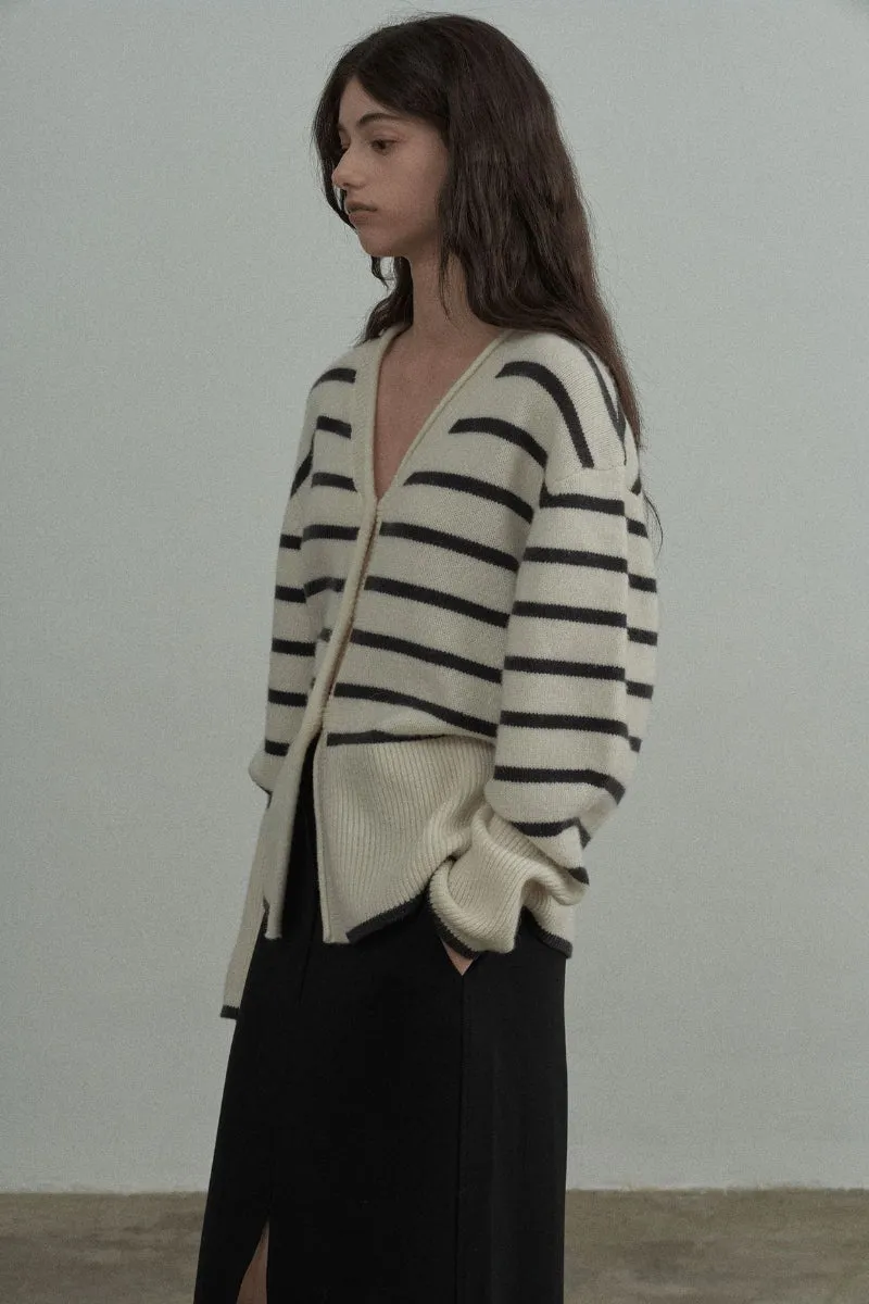 Pure wool striped knitted cardigan | 2 color