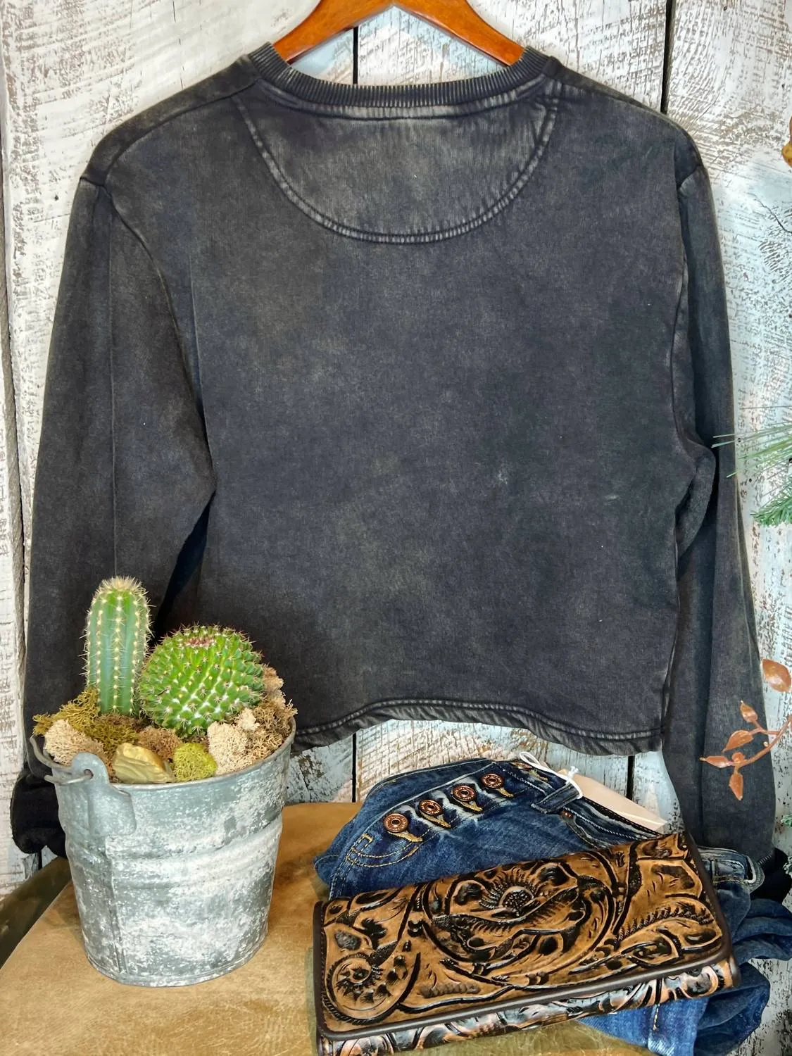 "rodeo Country Club" Cropped Sweatshirt In Charcoal