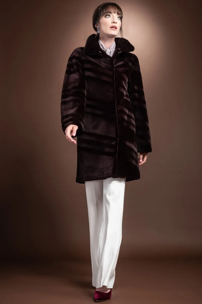 Reversible Sheared & Long Haired Mink Diagonal Mid-Length Fur Coat