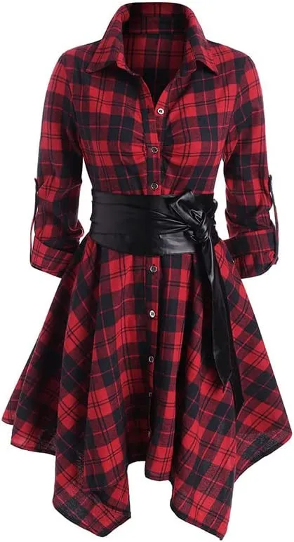 Richie House Womens Plaids Collared Long Sleeve Casual Shirt Top Dress RHW4081