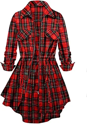 Richie House Womens Plaids Collared Long Sleeve Casual Shirt Top Dress RHW4081