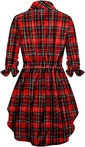 Richie House Womens Plaids Collared Long Sleeve Casual Shirt Top Dress RHW4081