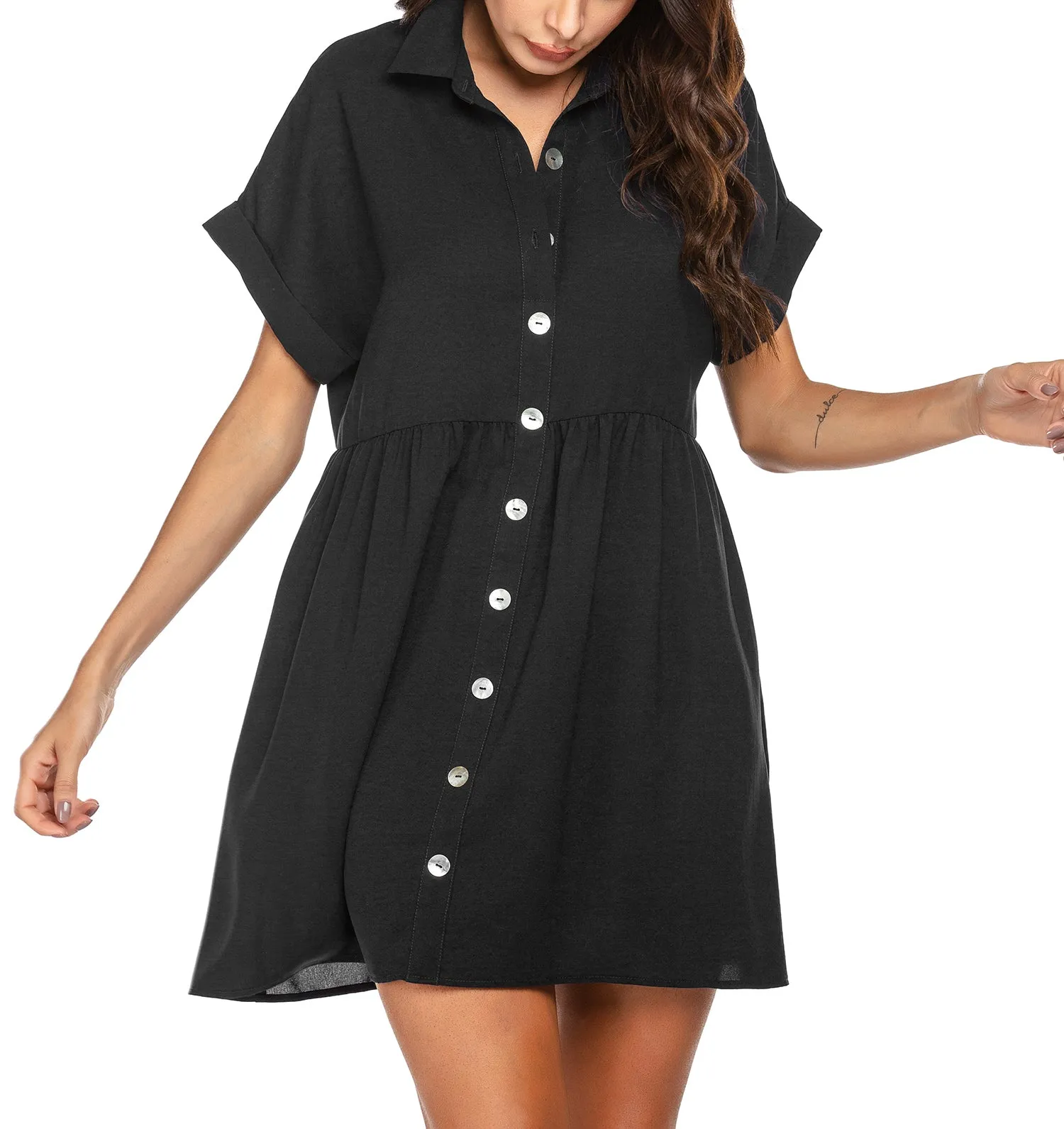 Richie House Women's Sleepshirt Short Sleeve Collar Button Casual Nightdress Pajama RHW2902