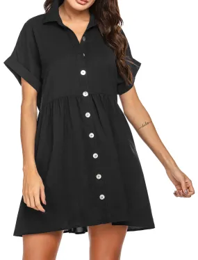 Richie House Women's Sleepshirt Short Sleeve Collar Button Casual Nightdress Pajama RHW2902