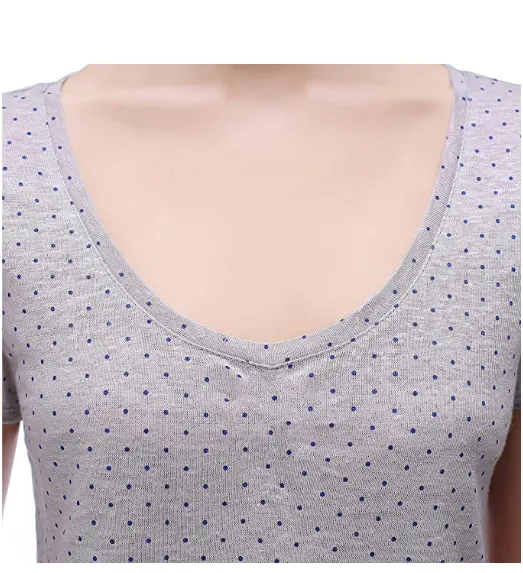 Richie House Women's Summer 100%Linen Polka Dot Print T-Shirt Short Sleeve Tee Tops RH2034