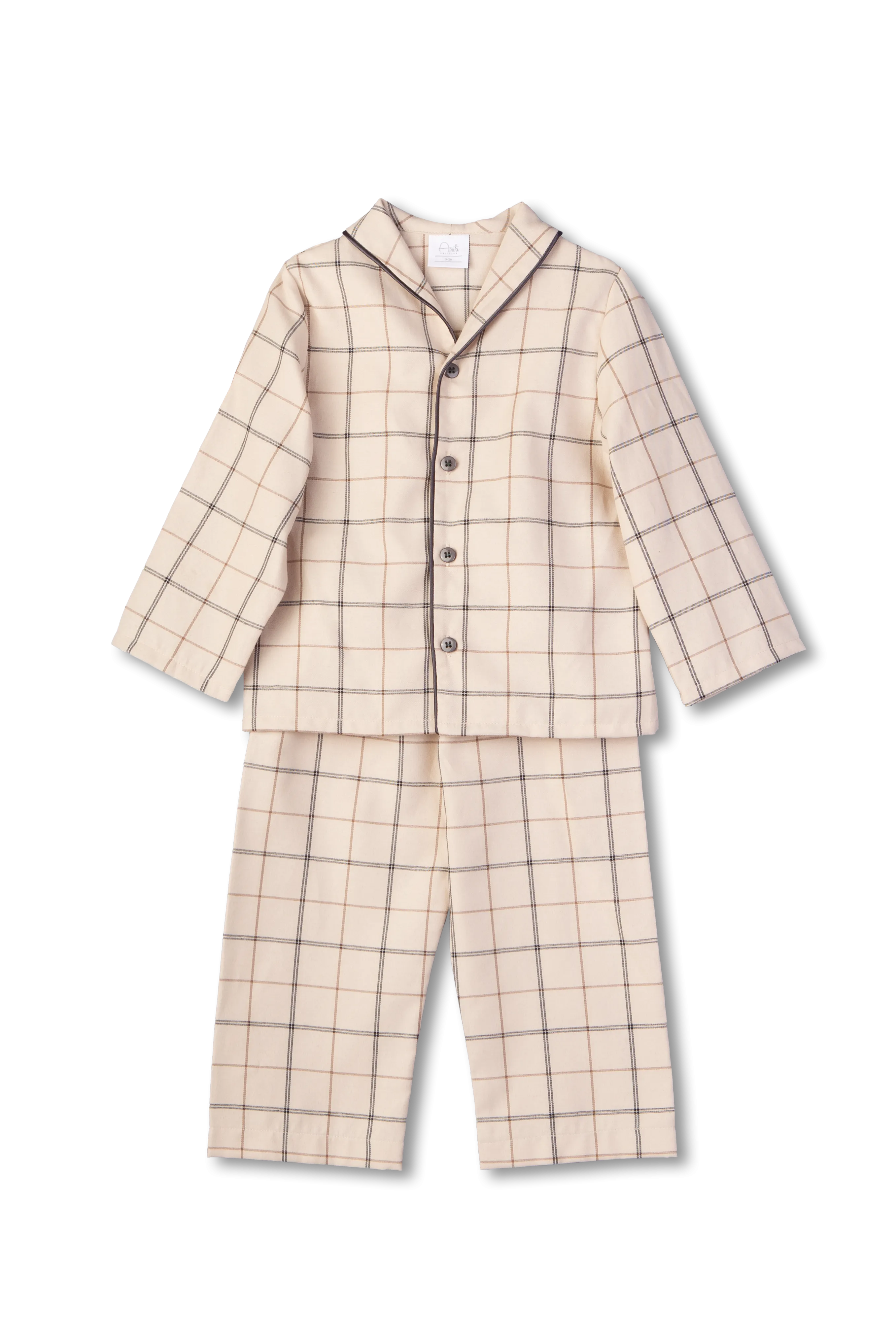 SAM -  BOYS' COTTON PYJAMA SET IN BEIGE CHECKS