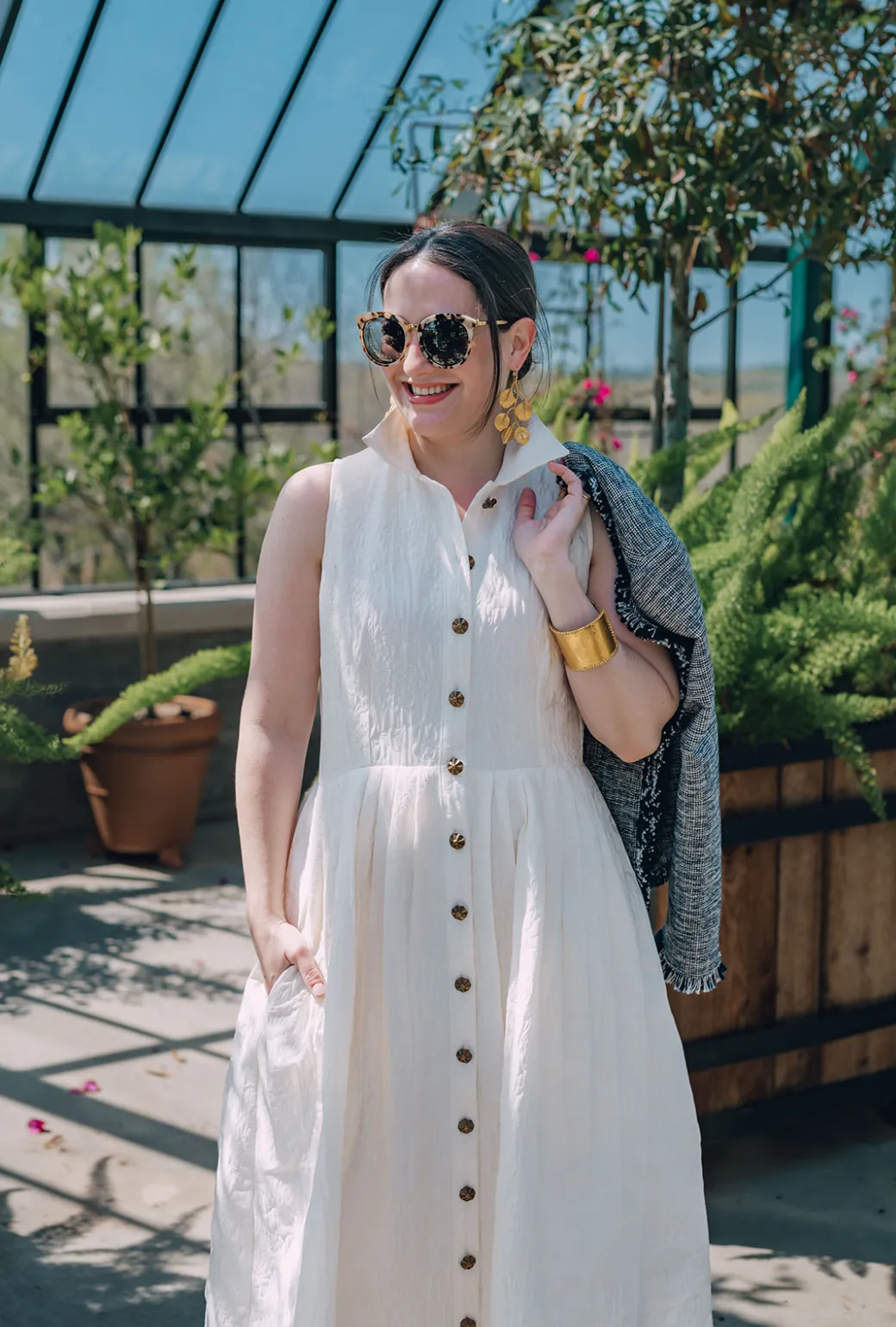 SAMPLE - BURU x Pappy & Co Sleeveless Shirtdress - Ivory Brocade